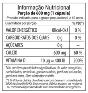 tabela nutricional CÁLCIO+ASSOCIAÇÕES